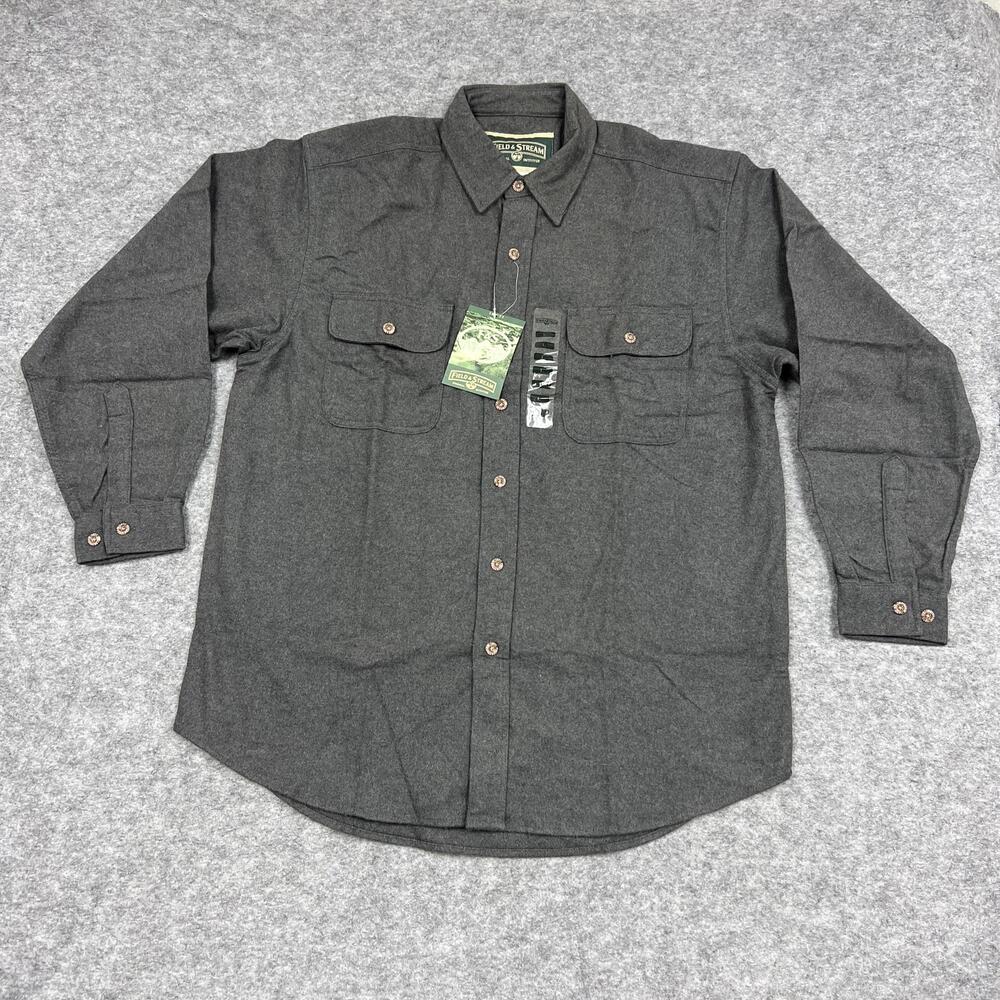 Field & Stream Shirt Mens L Gray Flannel Chamois Long Sleeve Outdoor Pockets
